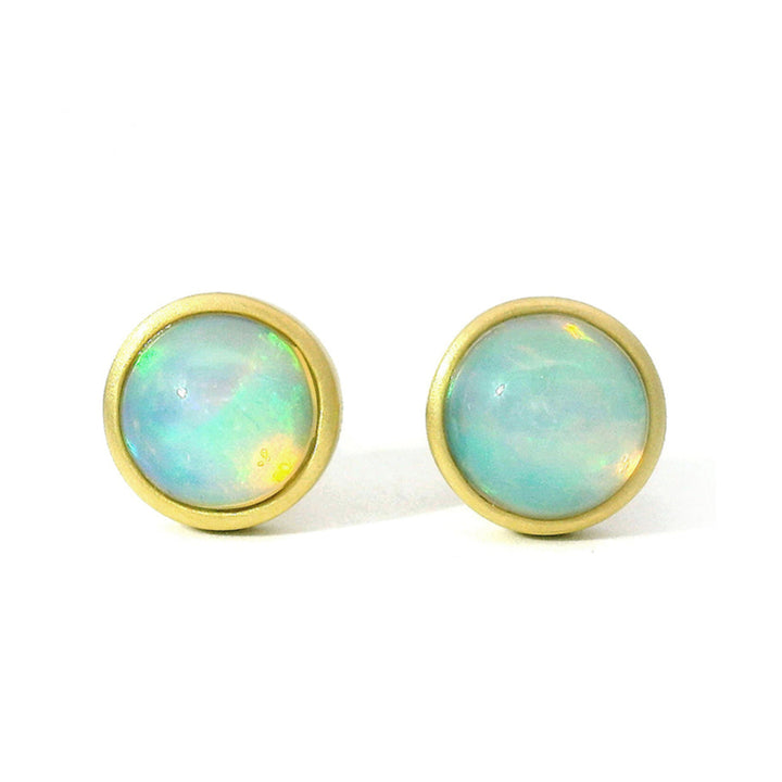 Opal & Yellow Gold Stud Earrings - "Ethereal Glow"