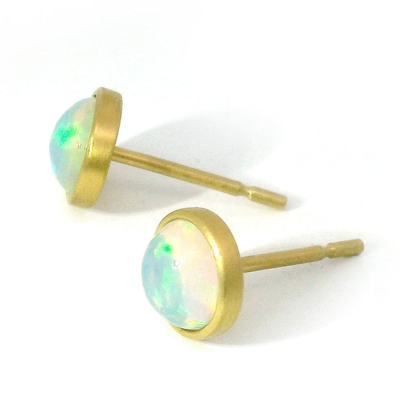 Opal & Yellow Gold Stud Earrings - "Ethereal Glow"