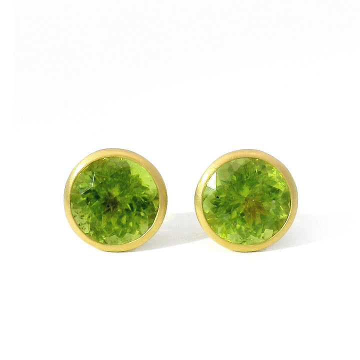Peridot & Yellow Gold Stud Earrings - "Spring Day"