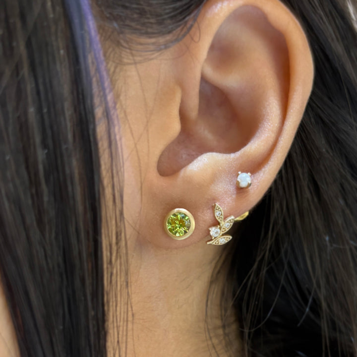 Peridot & Yellow Gold Stud Earrings - "Spring Fern"