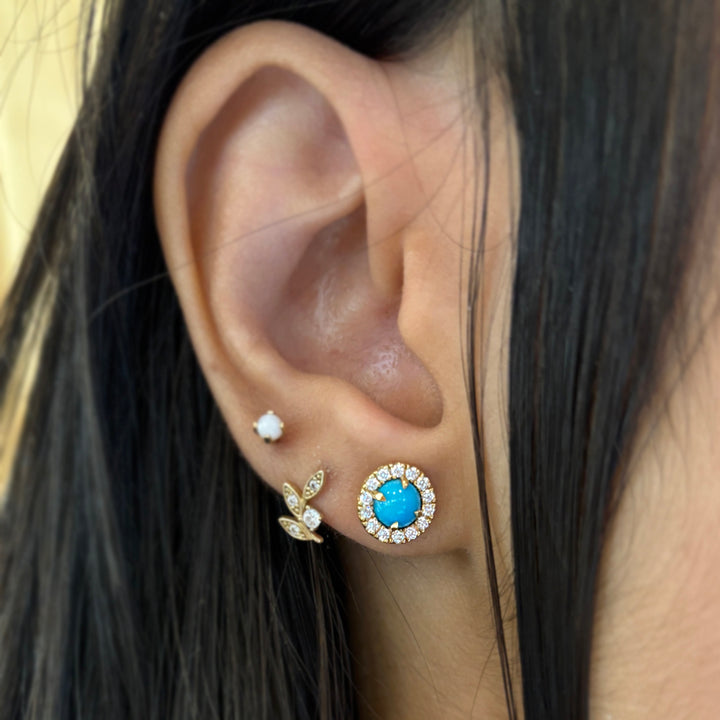 Turquoise Stud Earrings with Diamond Halo - "Sunlit Waters"
