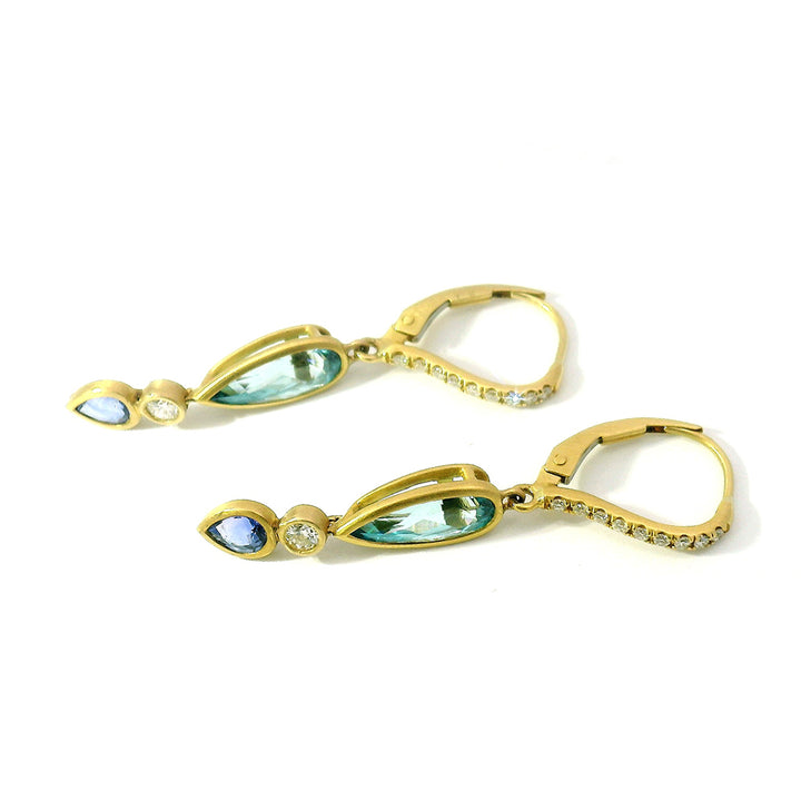 Zircon, Sapphire & Diamond Drop Earrings - "Bali Nights"