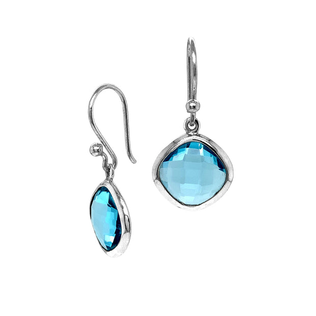 Sterling Silver & Kite-Shaped Blue Topaz Earrings