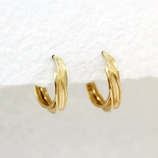 Yellow Gold Hoops - "Gleam Brush Stroke"