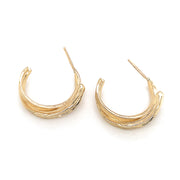 Yellow Gold Hoops - "Gleam Brush Stroke"