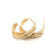 Yellow Gold Hoops - "Gleam Brush Stroke"