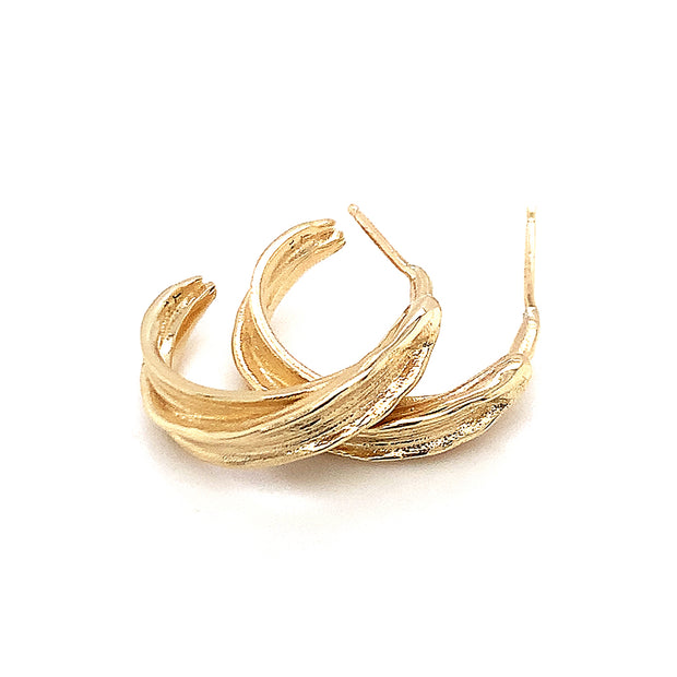 Yellow Gold Hoops - "Gleam Brush Stroke"