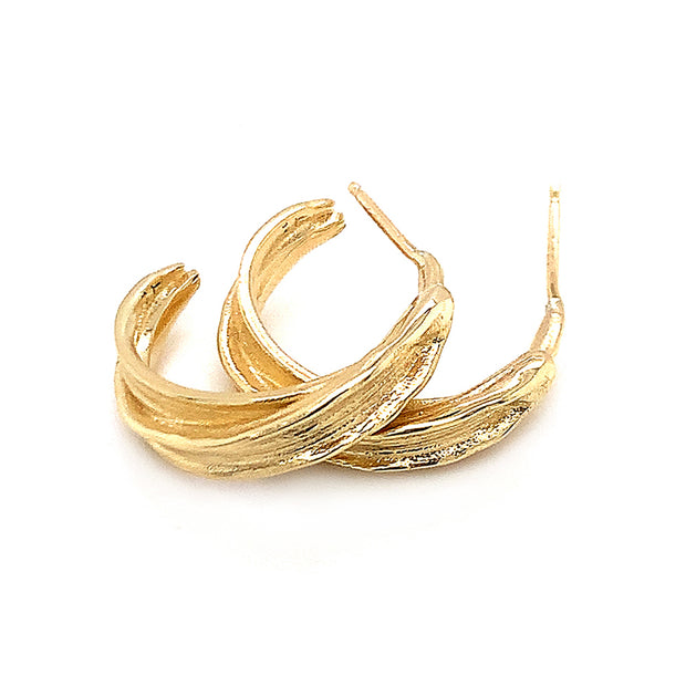 Yellow Gold Hoops - "Gleam Brush Stroke"