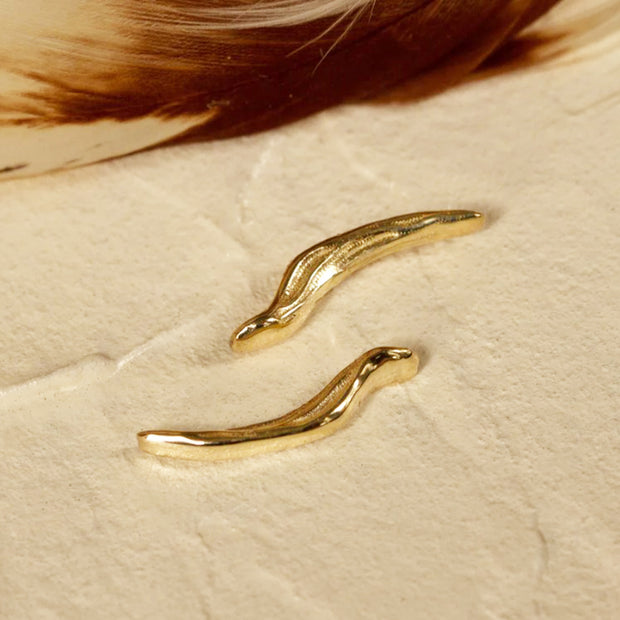 Yellow Gold Brush Stroke Stud Earrings - "Mellow Brush"