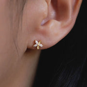 Diamond & Yellow Gold Flower Stud Earrings - "Monet Lily"