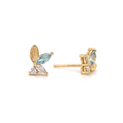 Diamond & Aquamarine Stud Earrings - "Monet's Lily Petals"