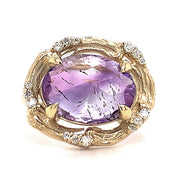 Rutilated Amethyst & Diamond Yellow Gold Ring - "Ultra Violet"