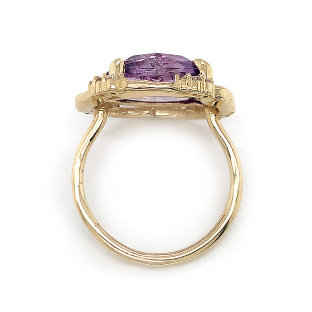 Rutilated Amethyst & Diamond Yellow Gold Ring - "Ultra Violet"