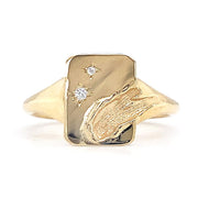 Le Conte Eunmi Han 14K Yellow Gold Van Gogh Sunflower Diamond and Paint Stroke Signet Ring Front