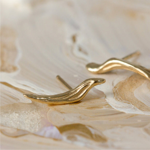 Yellow Gold Brush Stroke Stud Earrings - "Mellow Brush"