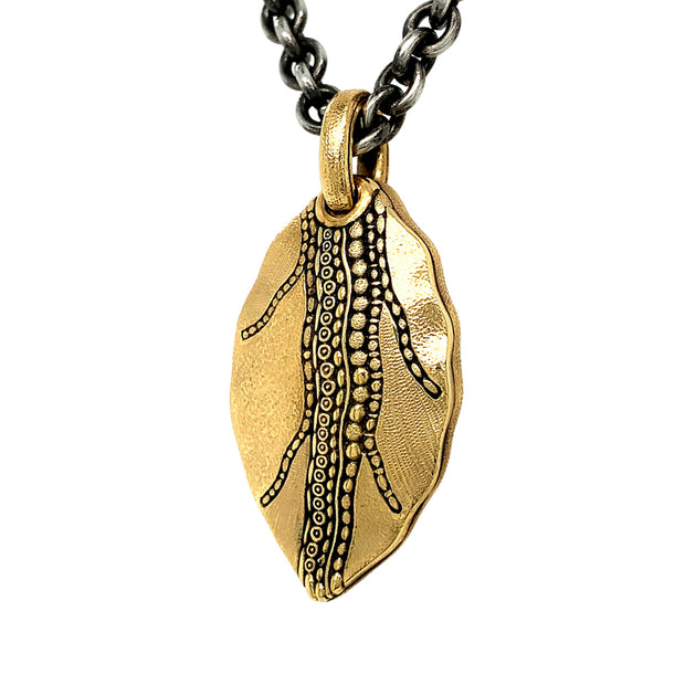 18K Yellow Gold Textured Pendant - "Leaf"