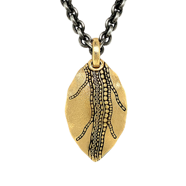 18K Yellow Gold Textured Pendant - "Leaf"