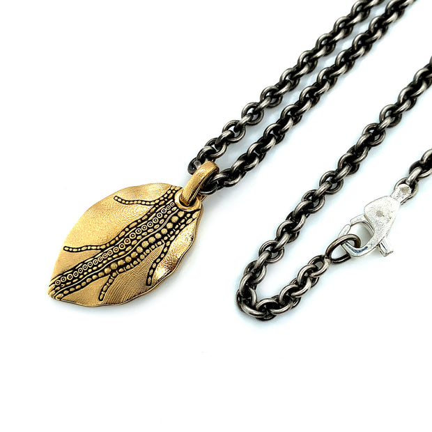 18K Yellow Gold Textured Pendant - "Leaf"