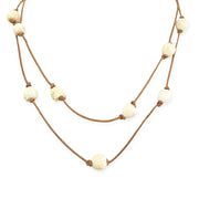 Carved Bone Bead & Leather Necklace - "Tulips"