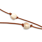 Carved Bone Bead & Leather Necklace - "Tulips"