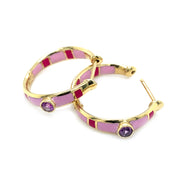 Montana Sapphire & Pink Enamel Hoops - "Rock Candy Sweetness"