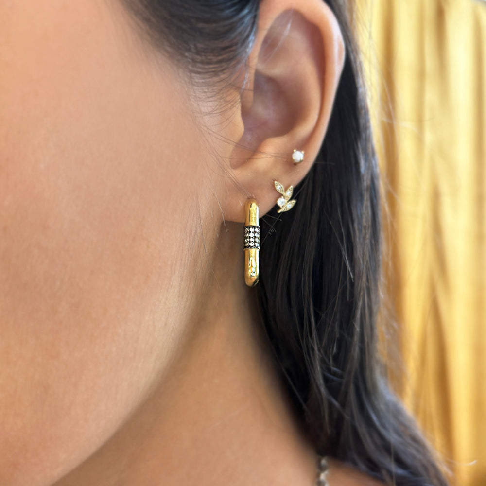 Pavé Diamond & Gold Huggie Hoop Earrings - "Golden Night"