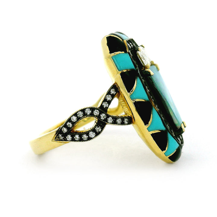 Opal, Diamond & Enamel Fashion Ring - "Blue Mint"