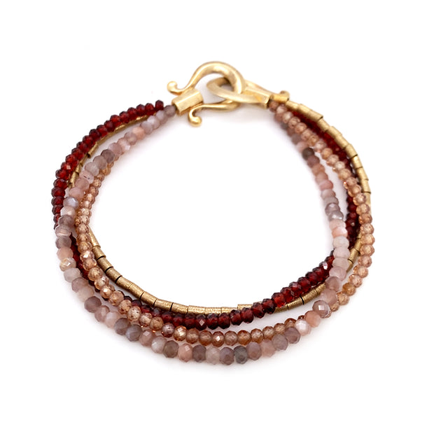 24K Gold Vermeil, Garnet, Labradorite, & Zircon Beaded Bracelet