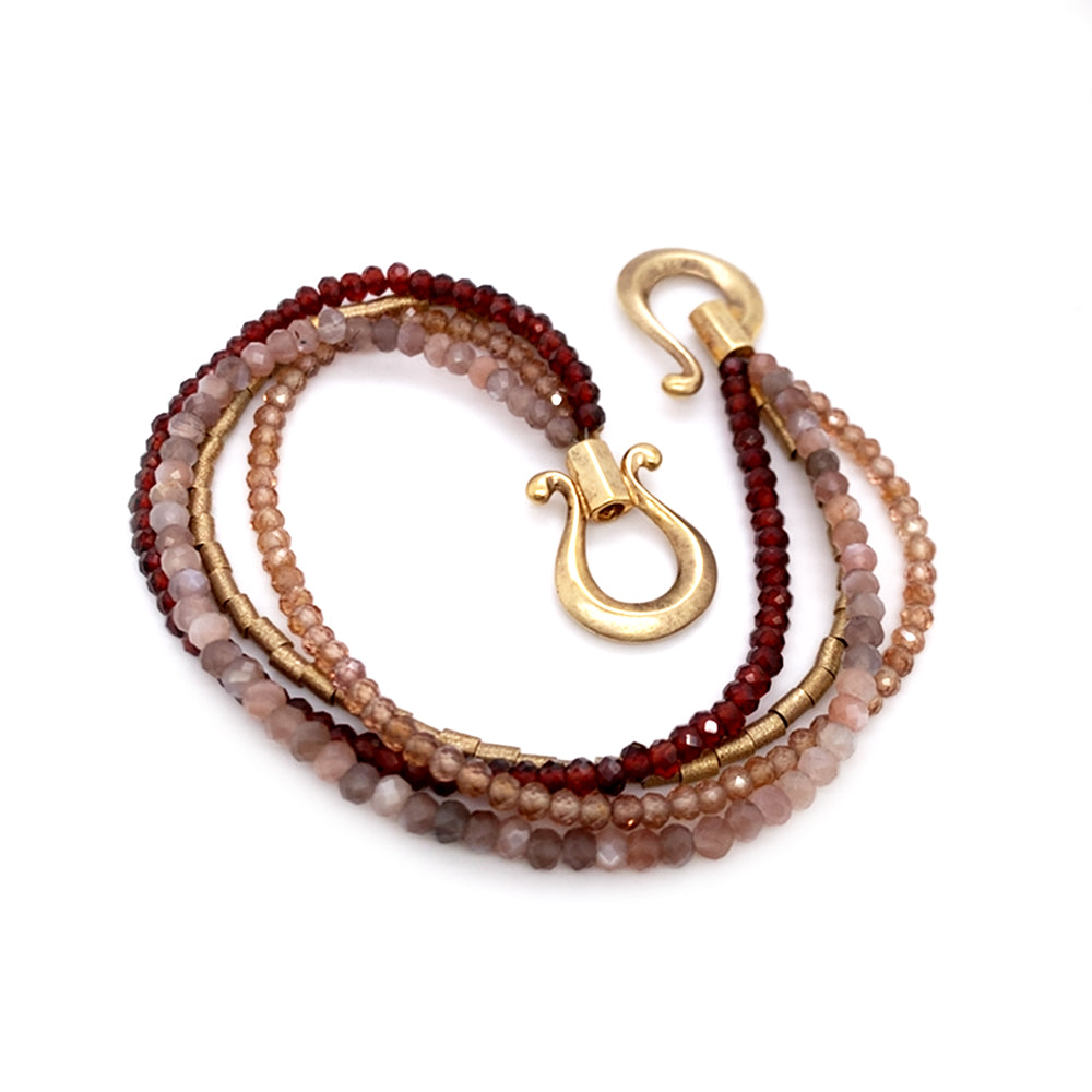 Gold Vermeil, Garnet, Labradorite, & Zircon Beaded Bracelet