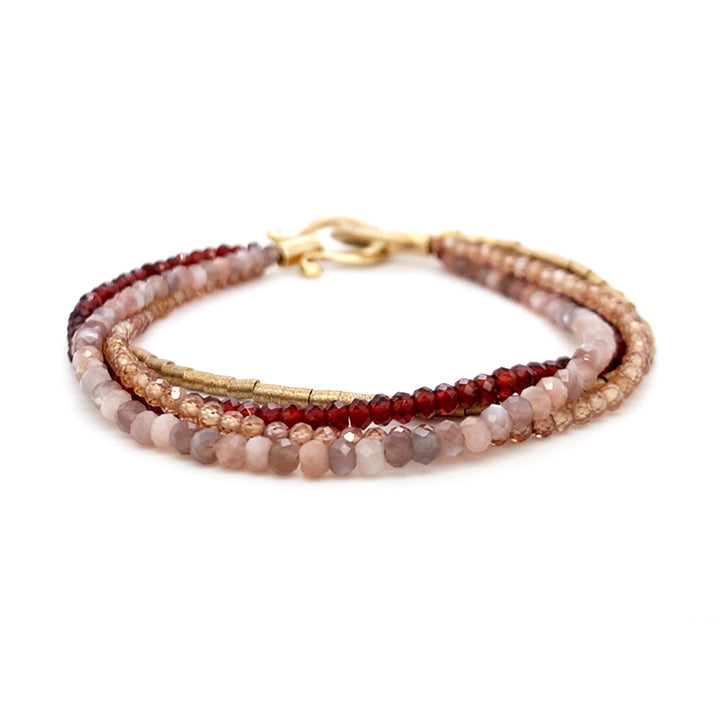 Gold Vermeil, Garnet, Labradorite, & Zircon Beaded Bracelet