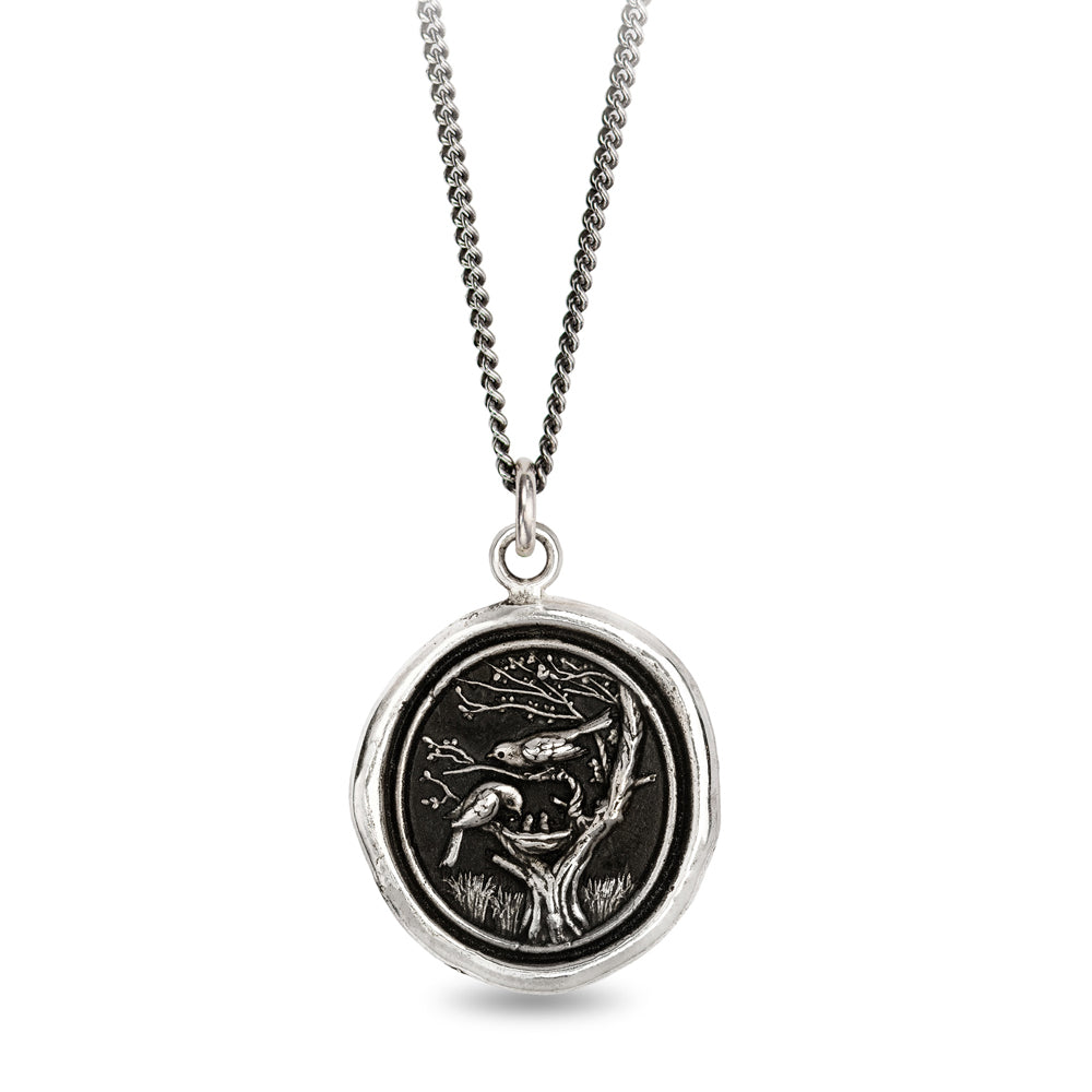Love Makes a Home bird and nest talisman necklace by Pyrrha