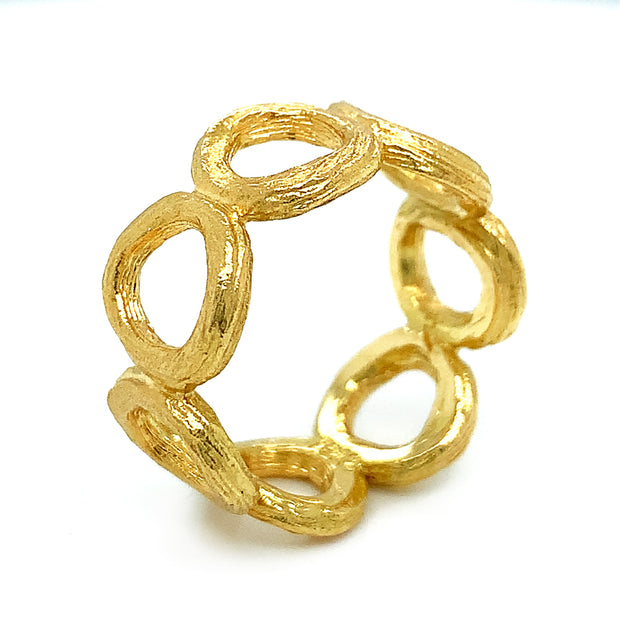 Yellow Gold Textured Ring- "Round Link Arbor Band"