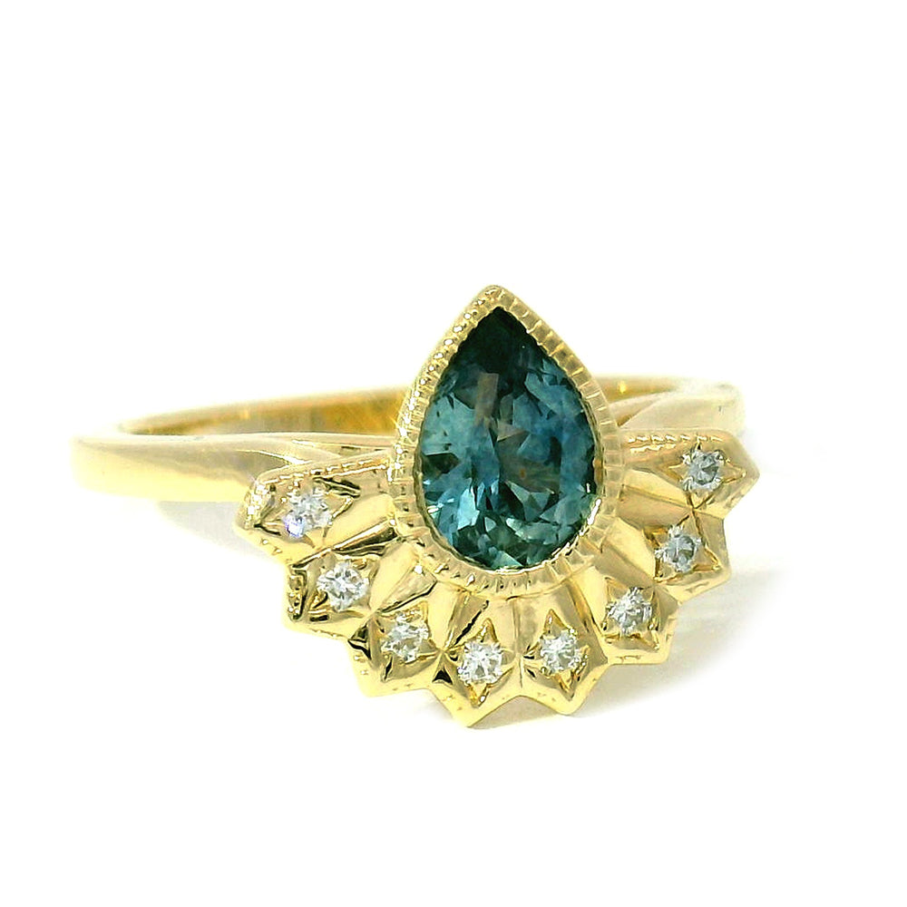 Pear-Shaped Montana Sapphire & Diamond Ring - "Meadowlark"