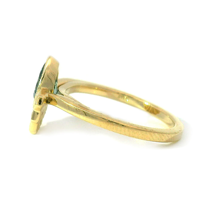 Pear-Shaped Montana Sapphire & Diamond Ring - "Meadowlark"