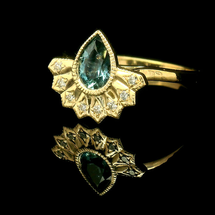 Pear-Shaped Montana Sapphire & Diamond Ring - "Meadowlark"
