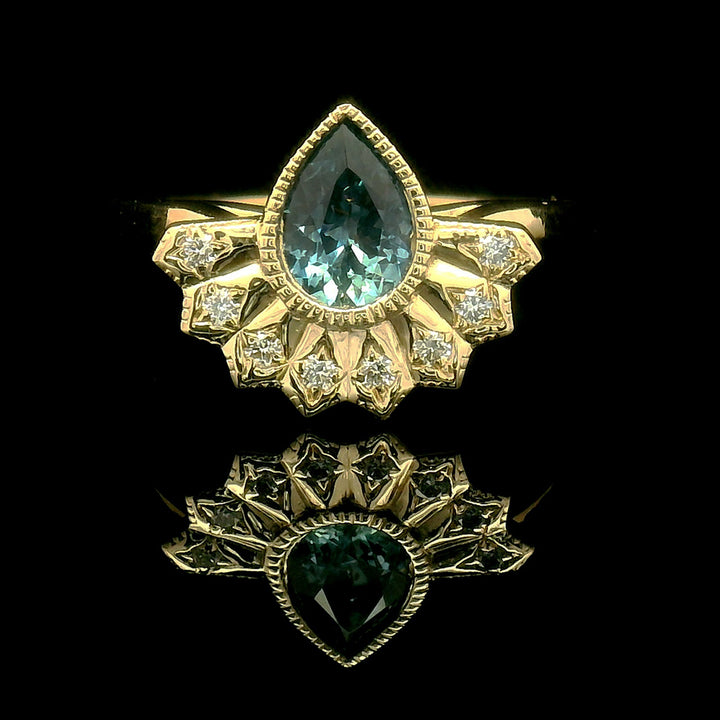 Pear-Shaped Montana Sapphire & Diamond Ring - "Meadowlark"