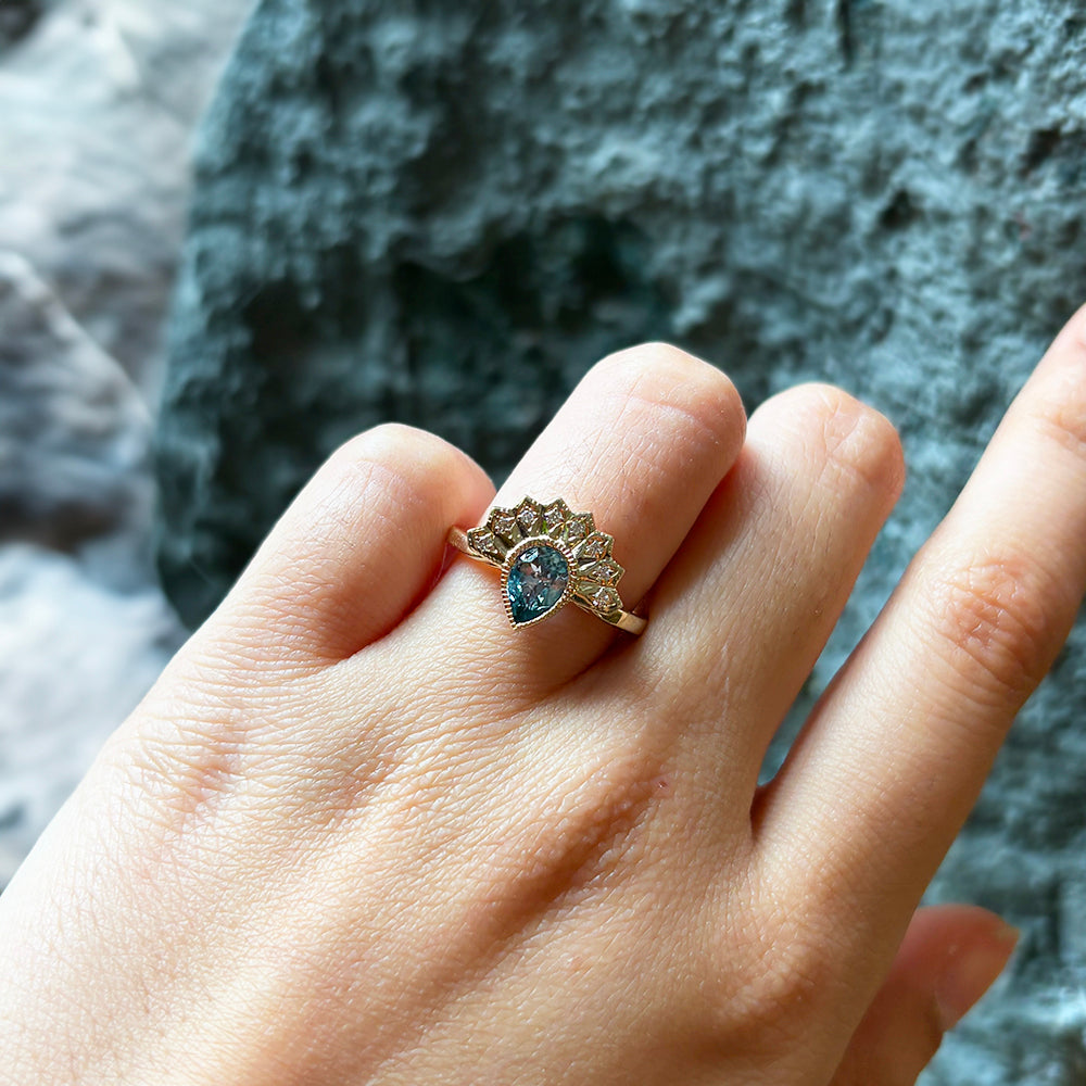 Pear-Shaped Montana Sapphire & Diamond Ring - "Meadowlark"