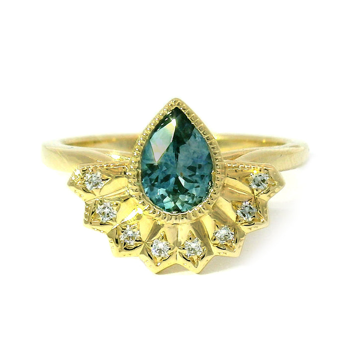 Pear-Shaped Montana Sapphire & Diamond Ring - "Meadowlark"