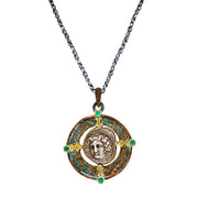 Reversible Ancient Greek Coin & Emerald Necklace - "Neo Bronze Age"