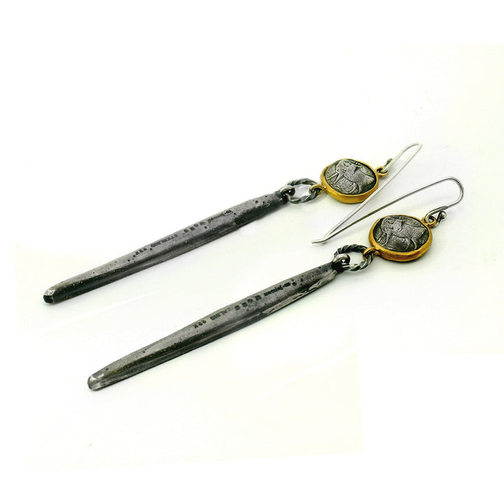 Cast Silver Hemidrachs & Enamel Drop Earrings - "Medusa the Gorgon"