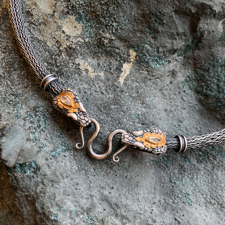 Hand-Carved Serpent Head & Diamond Necklace - "Nehebkau"
