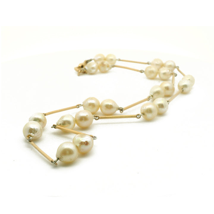 Upcycled Yellow Gold Watch Chain & Pearl Necklace - "Remix"