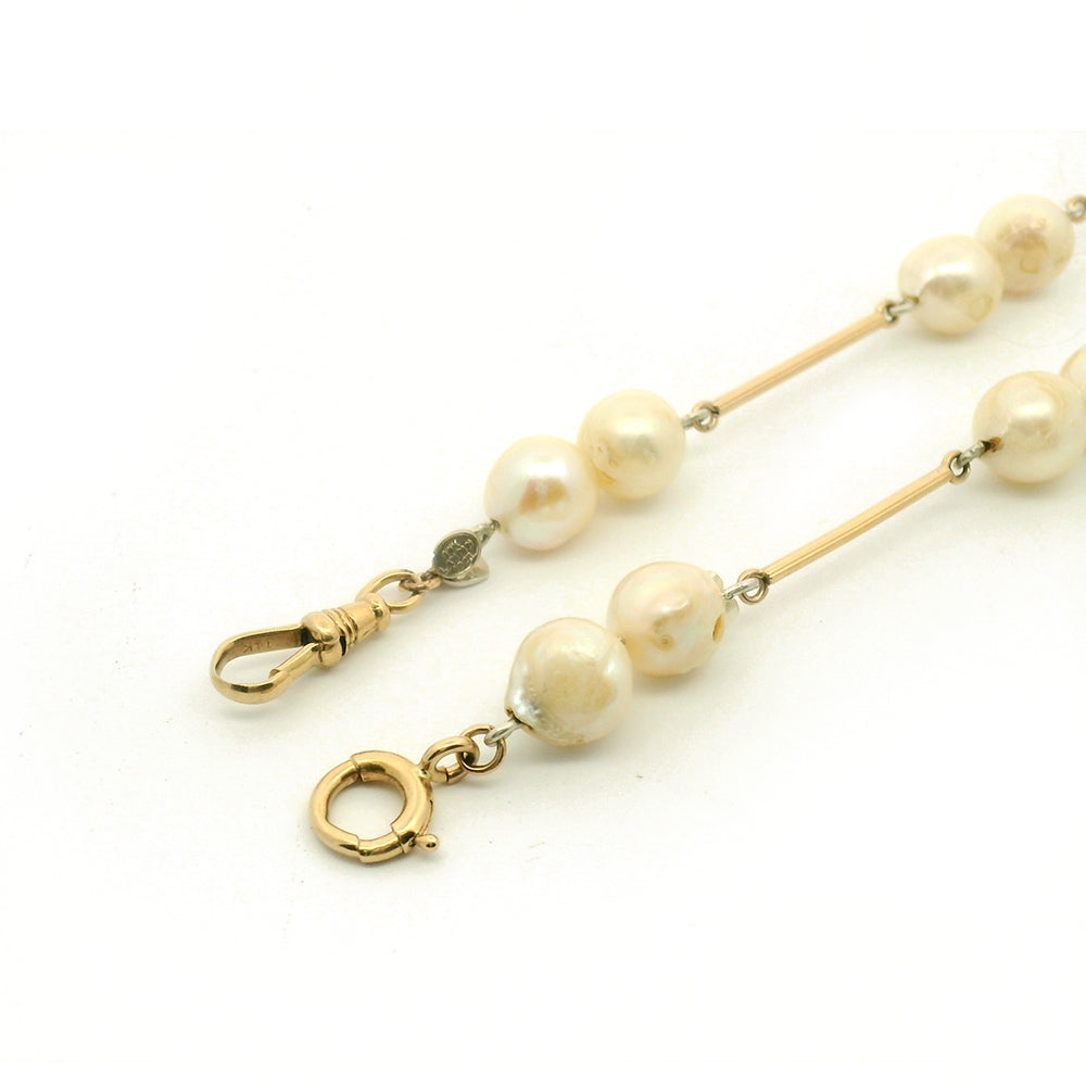 Upcycled Yellow Gold Watch Chain & Pearl Necklace - "Remix"