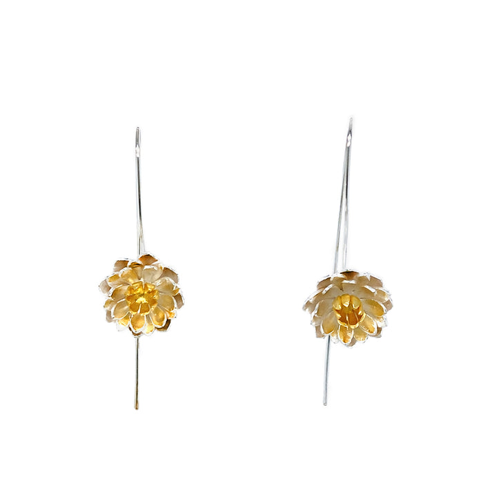 Sterling Silver & Gold Vermeil Floral Earrings - "Nilüfer"