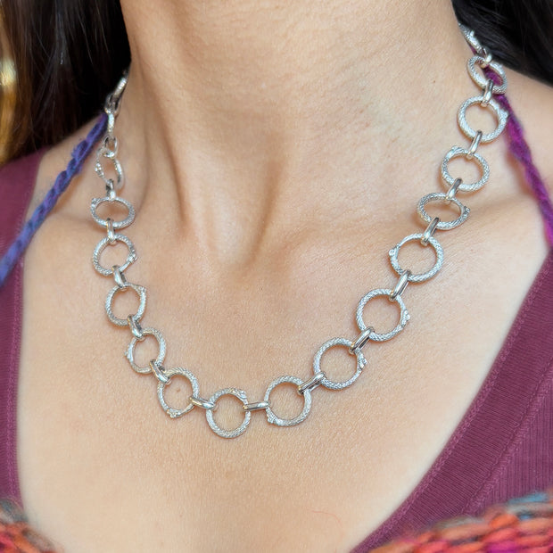 Sterling Silver Ouroboros Link Necklace - "Serpentine Shadows"