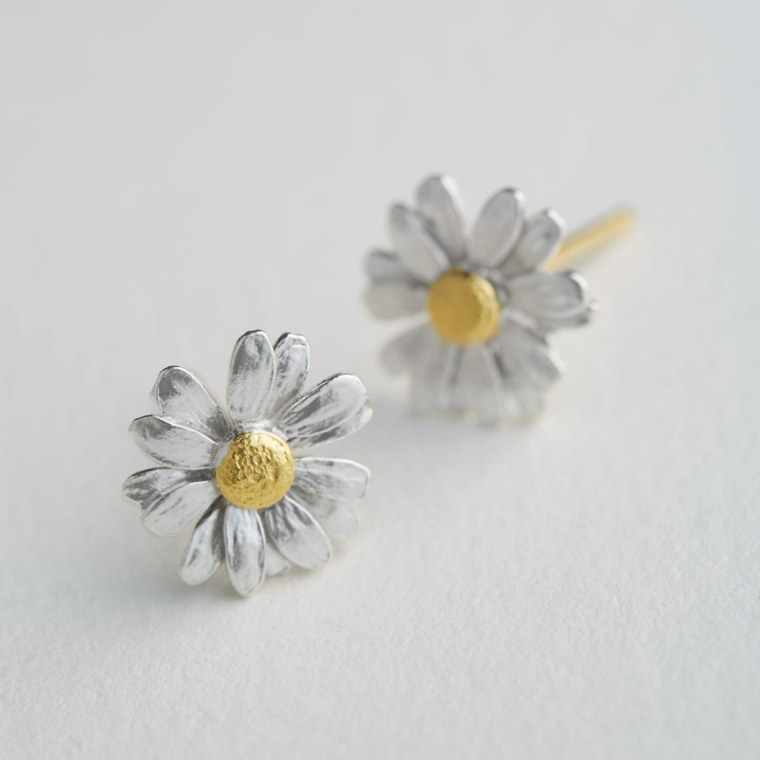 Sterling Silver & Gold Vermeil Earrings - "Little Daisy"