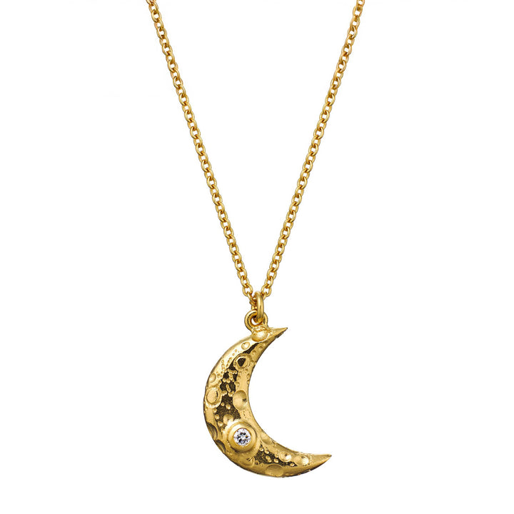 Gold Vermeil & Diamond Necklace - "Crescent Moon"