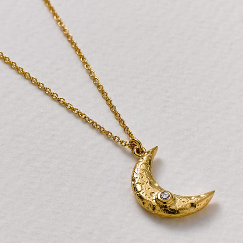 Gold Vermeil & Diamond Necklace - "Crescent Moon"