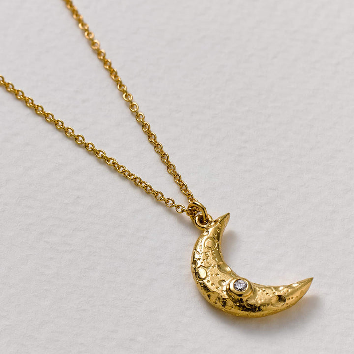 Gold Vermeil & Diamond Necklace - "Crescent Moon"