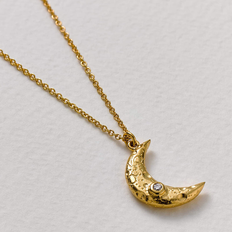 Gold Vermeil & Diamond Necklace - "Crescent Moon"